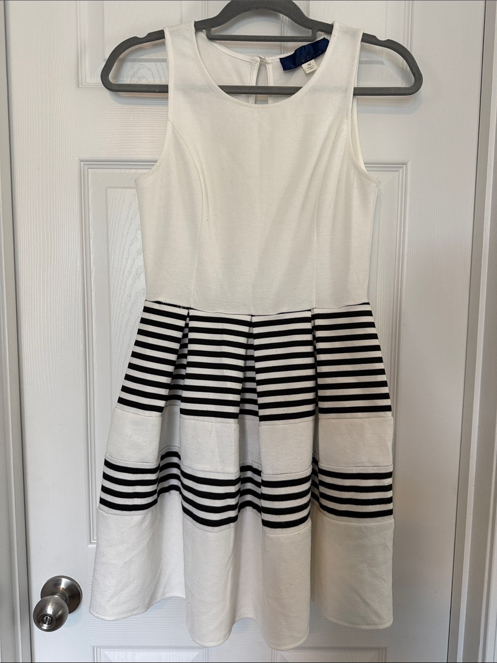 Blue Rain White and Black Striped Fit-and-Flare Dress